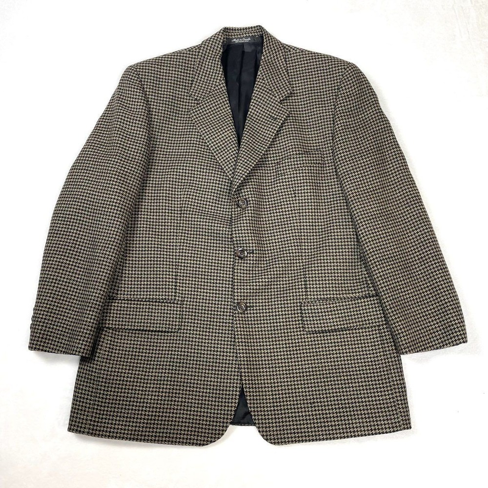 Vintage 90s Jacobson's Men's Brown Houndstooth Wool Blazer Sport Coat Sz 42 R